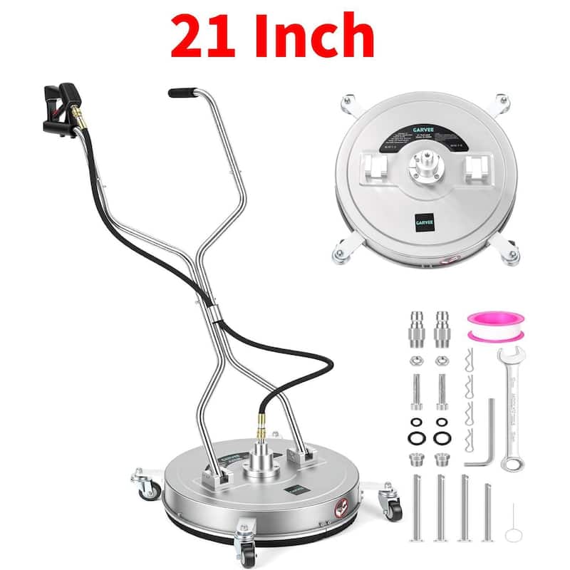 21" Dual Handle Pressure Washer Surface Cleaner with 4 Wheels for Patio, Sidewalk, Deck and Driveways - Silver