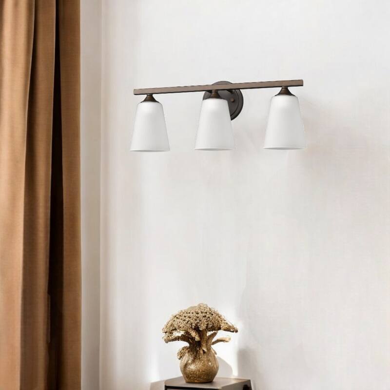 Transitional 3-Light Bronze Vanity Wall Light with Frosted Glass Shades and Hardwired Dimmable for Bathroom