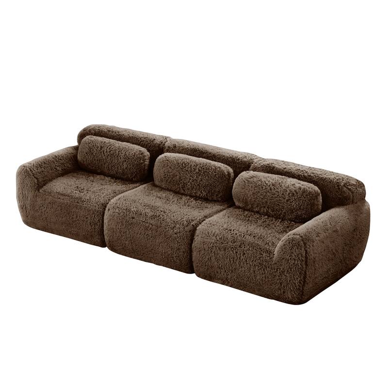 Modular Sectional Sofa, Plush Fabric Boneless Couch with Throw Pillows, 2/3/4-Seater Options, No Assembly