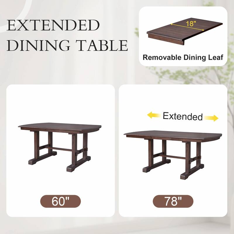 60" to 78" Expandable Wood Table with Removable Leaf