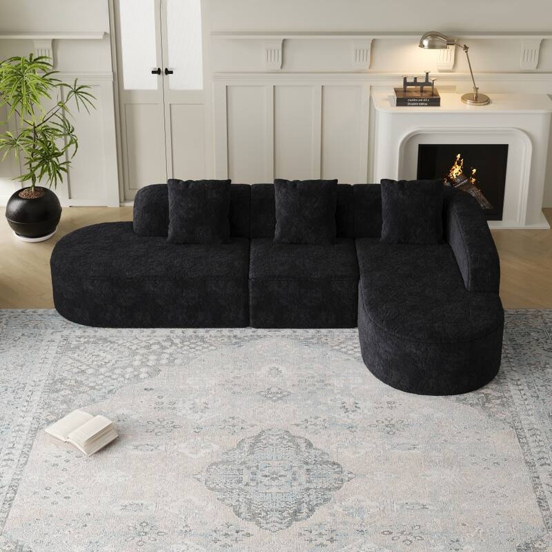 111.8" Modern L-shaped Curved Modular Sofa with Three Pillows