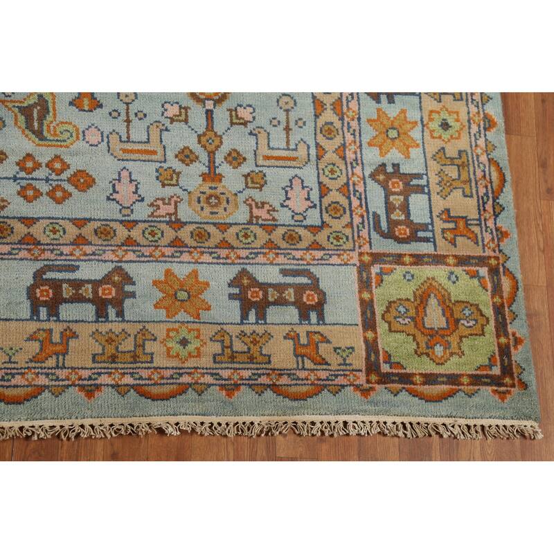 Light Blue Tribal Kazak Oriental Area Rug Handmade Wool Carpet - 8'3"x 9'11"