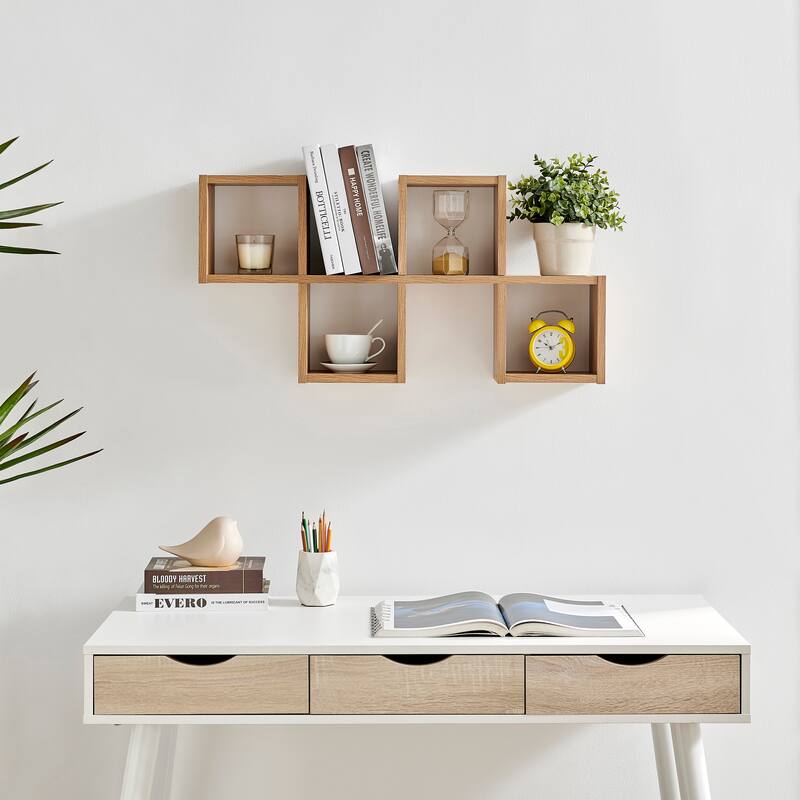 Danya B. Cubby Chessboard Wall Shelf - Horizontal or Vertical - Chestnut