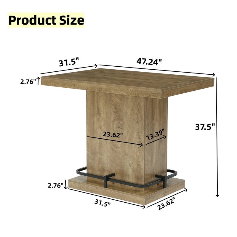 47-Inch Industrial Bar Table, Bistro Pub Table with Metal Footrest for Small Bar Dining Cocktail