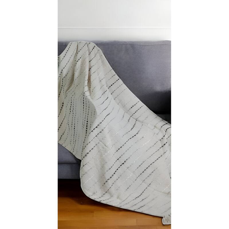 50" X 60" Cream Kantha Cotton Striped Throw Blanket with Embroidery - Throw