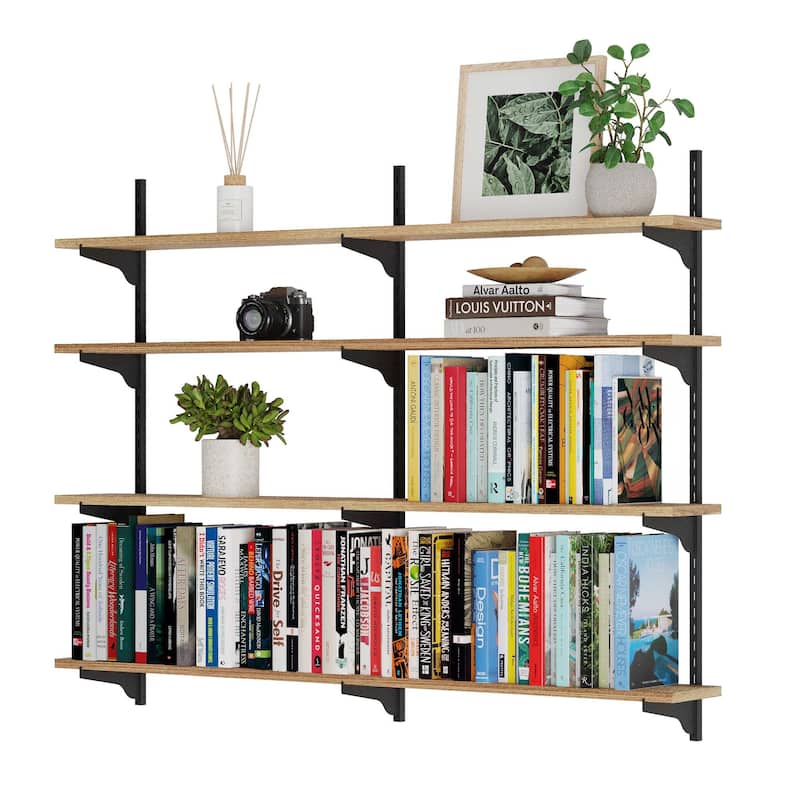 Wallniture Turin 48" Adjustable Shelves, Floating Bookshelves for Wall Decor, Real Wood Boards, Wall Mounted, 2,3 or 4 Tier