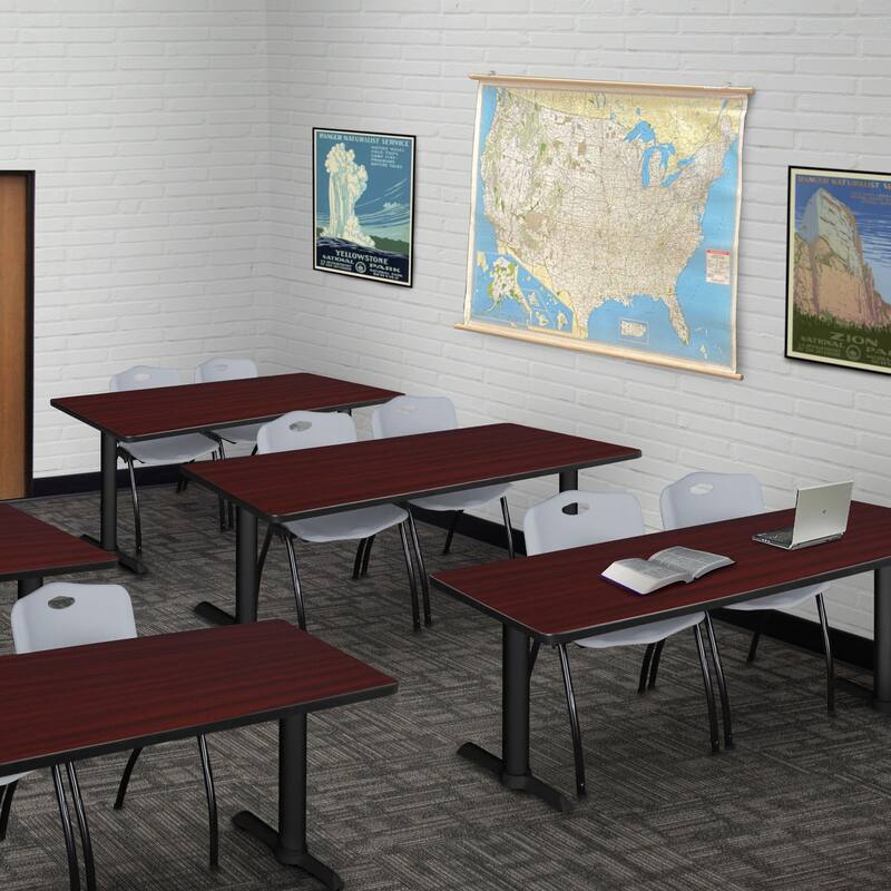 66" x 24" Training Table- Mahogany & 2 'M' Stack Chairs- Grey - 66" x 24"