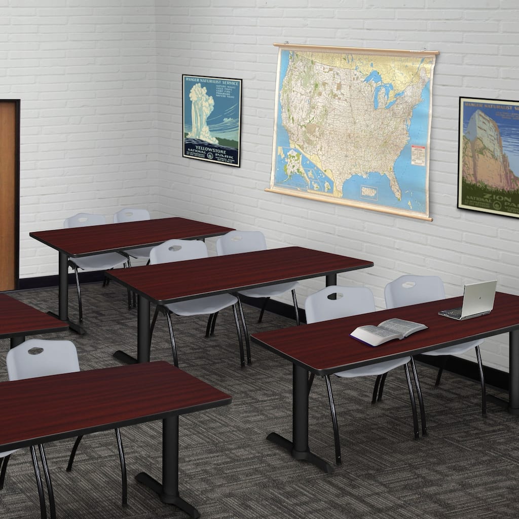 66" x 24" Training Table- Mahogany & 2 'M' Stack Chairs- Grey - 66" x 24"