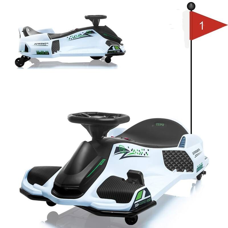 12V Ride-On Drift Car for Kids， Electric Go-Kart with Variable Speed - White