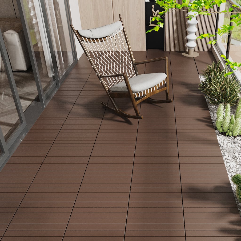 24 Pcs Interlocking Decking Tiles 2 FT Waterproof Outdoor Flooring All Weather Use for Porch Poolside Balcony Backyard