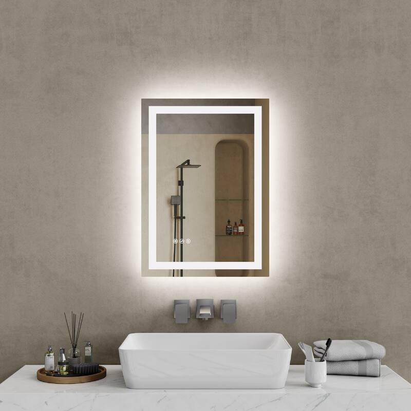 Silver Aluminum LED Vanity Mirror with Anti-Fog, Dimming and 3 Light Modes - 20" W x28" H - Silver