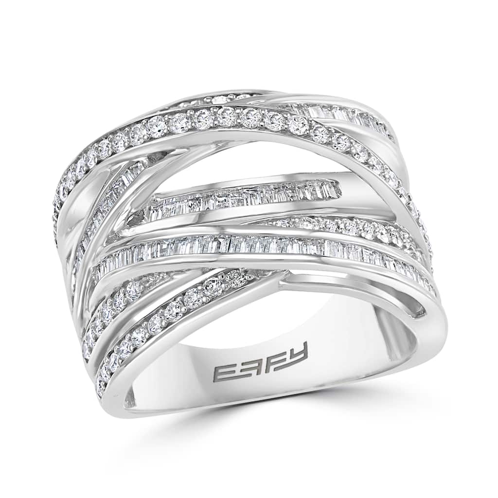 Effy 925 Silver Diamond Stacked Cross Ring