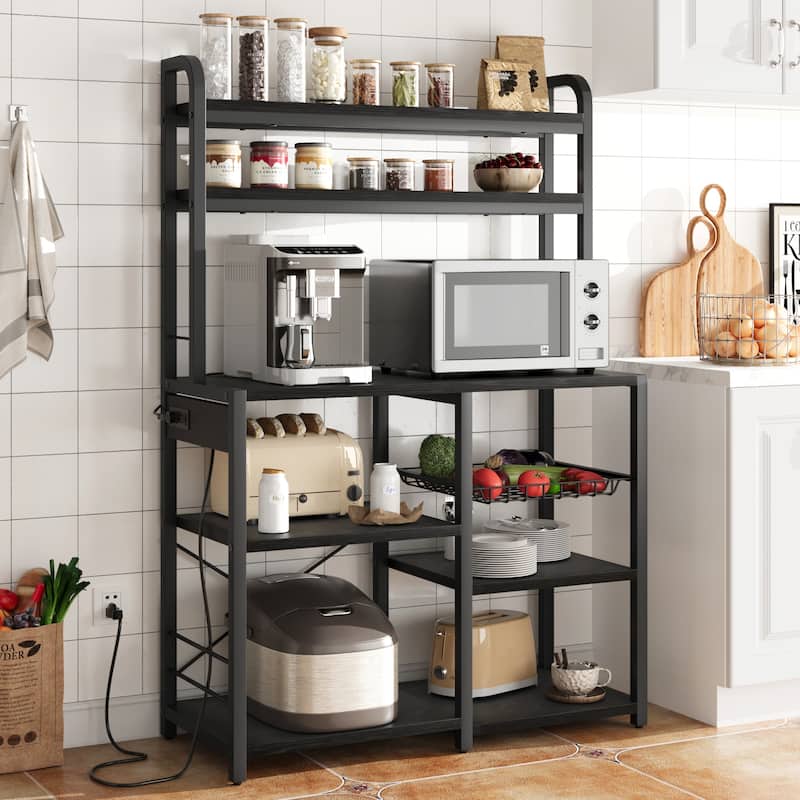 Kitchen Buffet Table with Large Storage with Power Outlet