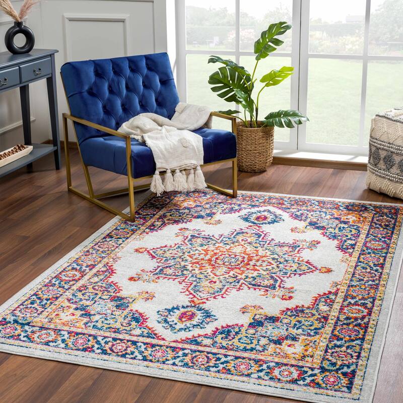 Hauteloom Istanbul Collection Vintage Oriental Traditional Medallion Area Rug - 5'3" x 7'3" - Beige, Orange, Red, Blue