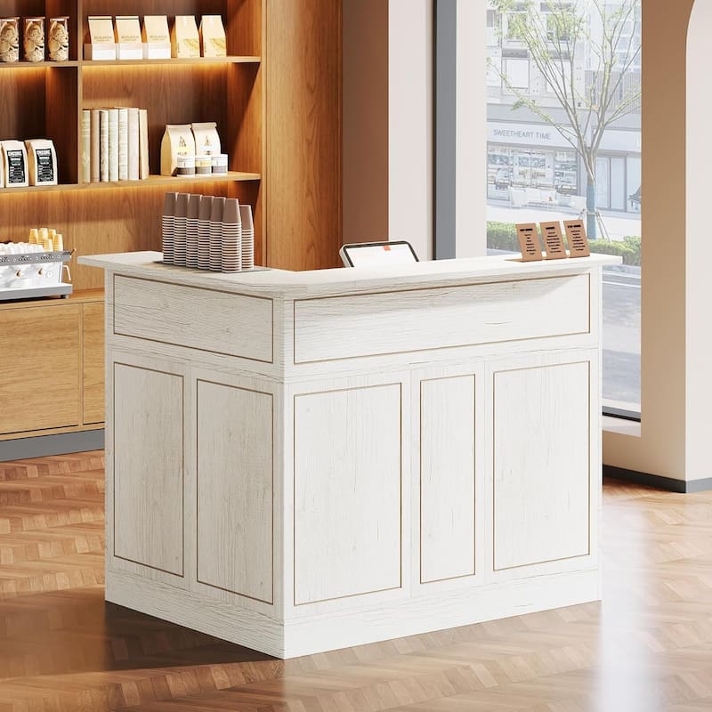 Reception Desk with Storage Shelves, L Shaped Modern Front Desk