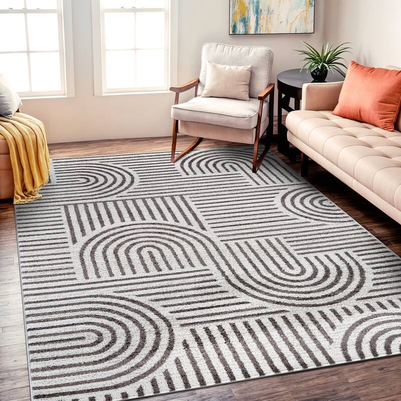 Bohemian Stripe Arch Design Area Rug - 7' 10" x 10' - Brown