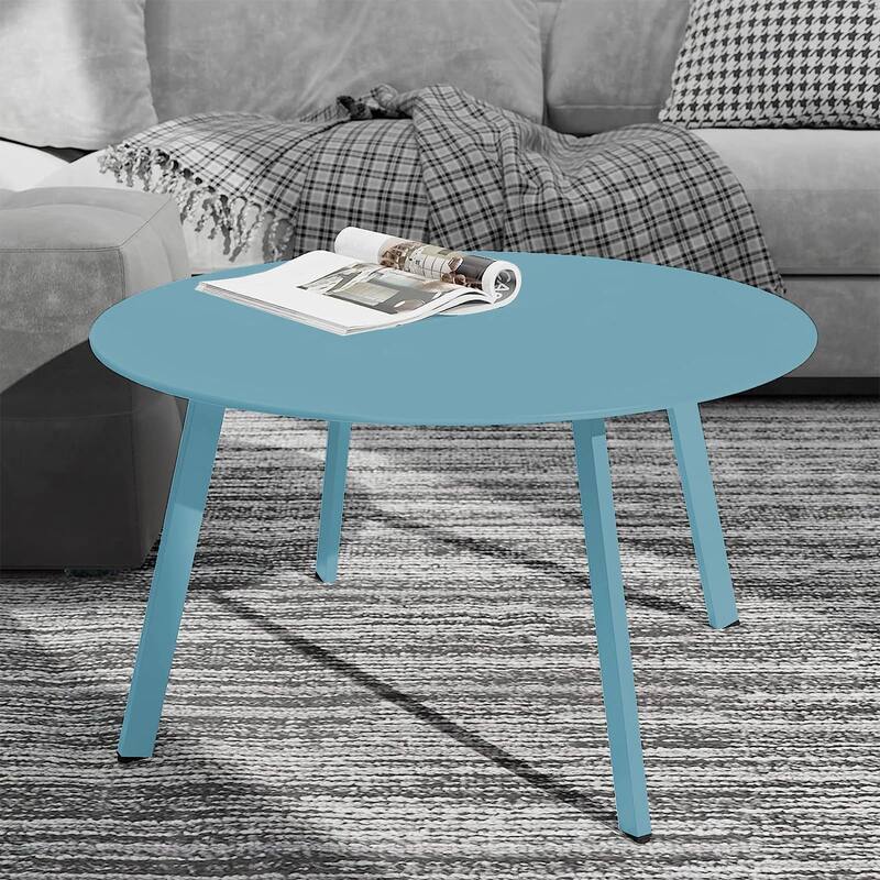 Outdoor Round Coffee Table, 28'' Patio Side Table for Backyard Patio Deck - Sky Blue