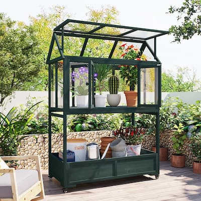 62″ Portable Wood Cold Frame Greenhouse with Storage Box