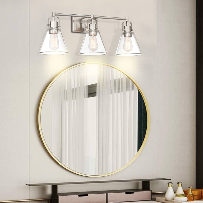 25.4 in. 3-Light Vanity Light with Brushed Nickel Finish and Clear Glass Shade