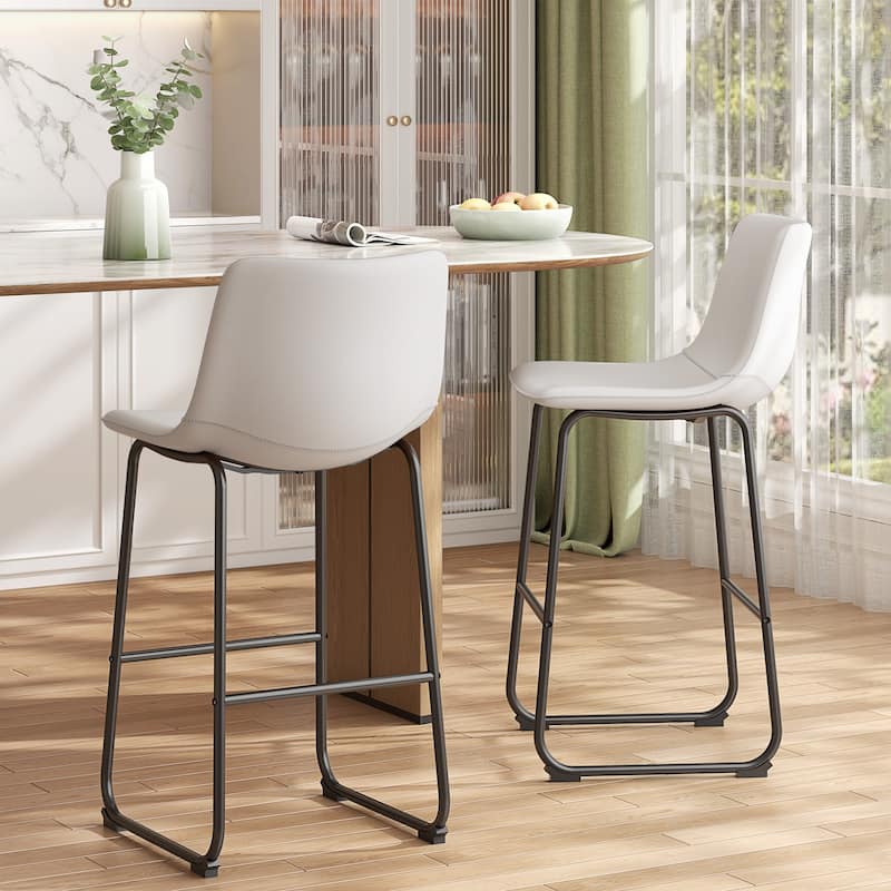 Bar Stools Faux Leather Counter Stools with Back Armless Dining Chairs (Set of 2)