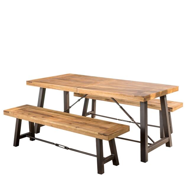 Puerto Acacia Wood 3-piece Picnic Dining Set by Christopher Knight Home