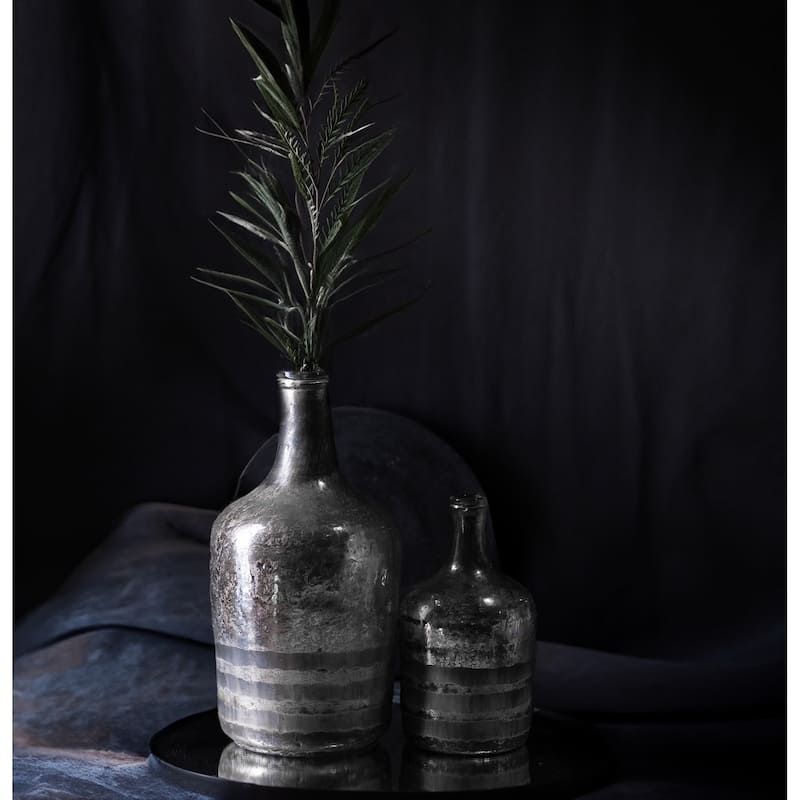 Etched Glass Tabletop Bottle Vase - 10" - Silver and Gray