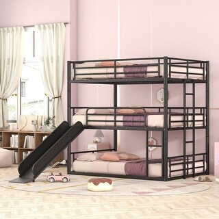 Multi-functional Full Size Metal Bunk Bed with Ladders and Slide, Divided into One Platform and Loft Bed