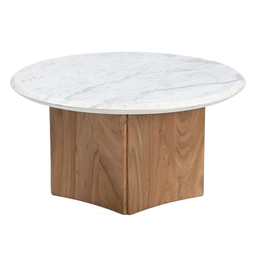 Dillinger Modern White Marble & Mango Wood Coffee Table