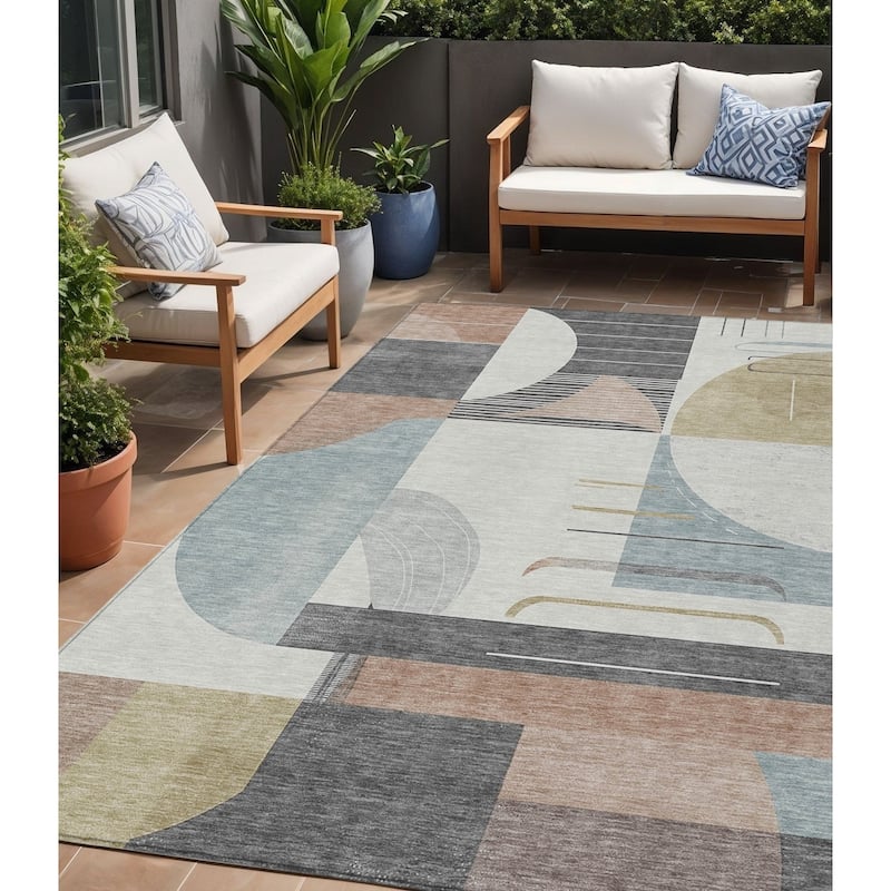 HomeRoots Geometric Modern Rectangle Outdoor Rug - 5' X 8'
