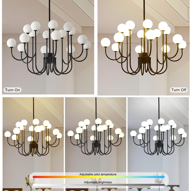 Modern Globe Chandelier 16 Light Black Farmhouse Sputnik Chandeliers - 36.61in