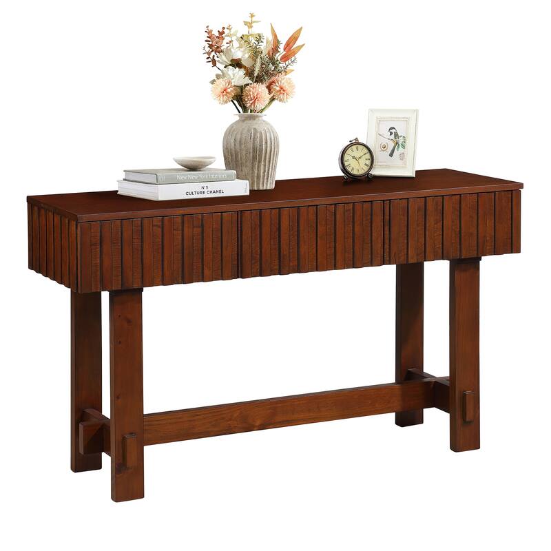 Mid Century Farmhouse Fluted Console Table with Solid Wood Legs