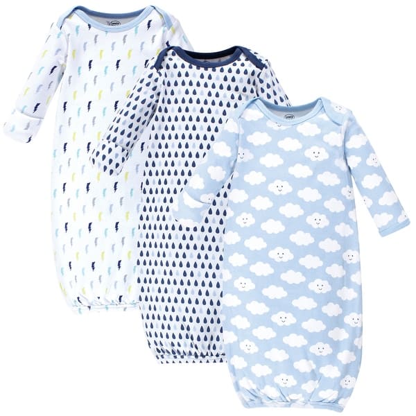 slide 1 of 1, Luvable Friends Baby Boy Cotton Long-Sleeve Gowns 3pk, Boy Clouds 0-6 Months - Boy Clouds