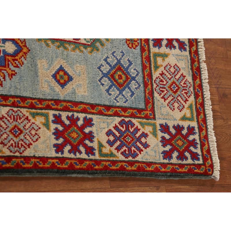 Geometric Kazak Accent Rug Handmade Wool Carpet - 3'6"x 4'11"
