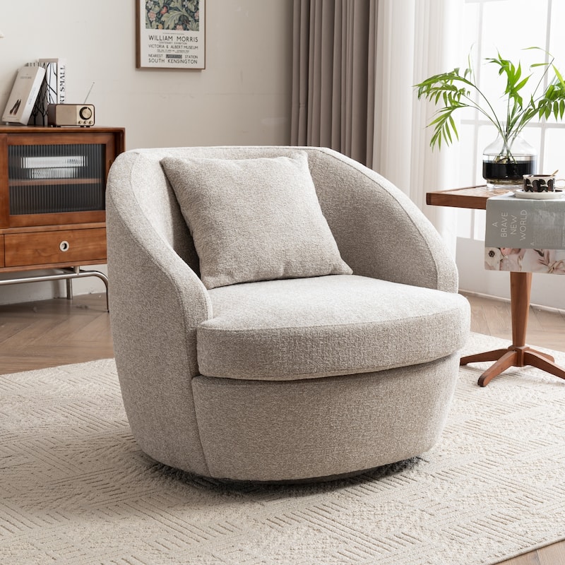 Swivel Upholstered Accent Chair With Lumbar Pillow, Barrel Chair