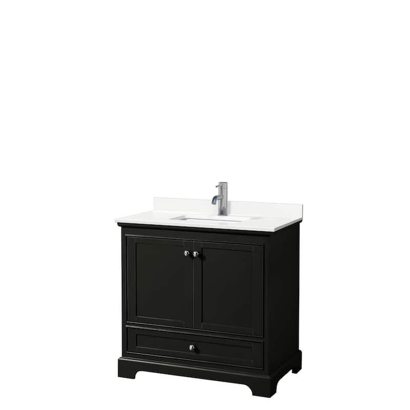 Deborah 36-inch Single Vanity, Quartz Top - Dark Espresso, Chrome Trim, White Quartz Top
