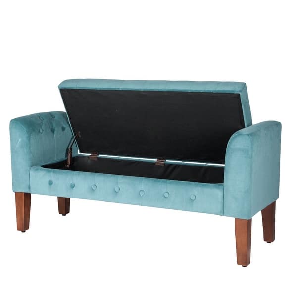 Shop Copper Grove Arumvelvet Tufted Storage Bench Settee On Sale Overstock 8353567 Teal