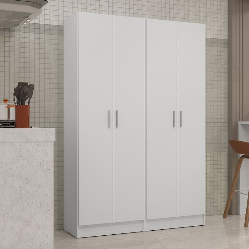 Madesa Kitchen Set 2 Pantry Storage Cabinet with 10 Utility Shelves 47"L Wooden Organization Unit for Kitchen - White