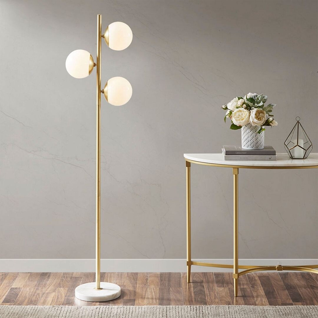 Simple 3 Globe Light Floor Lamp with Marble Base Bed Bath