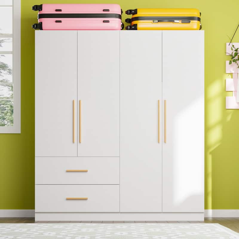 Wardrobe Armoire Freestanding Closet Clothes Storage Cabinet Organizer - White
