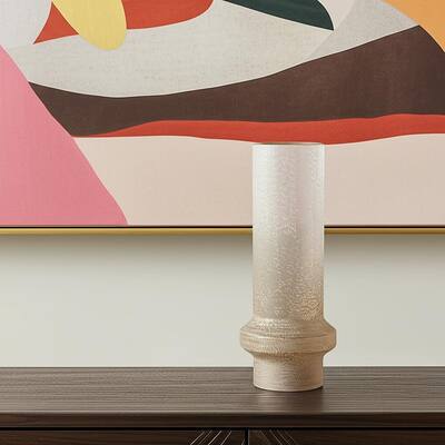 16" Off White And Gold Metal Cylinder Table Vase - 6.69