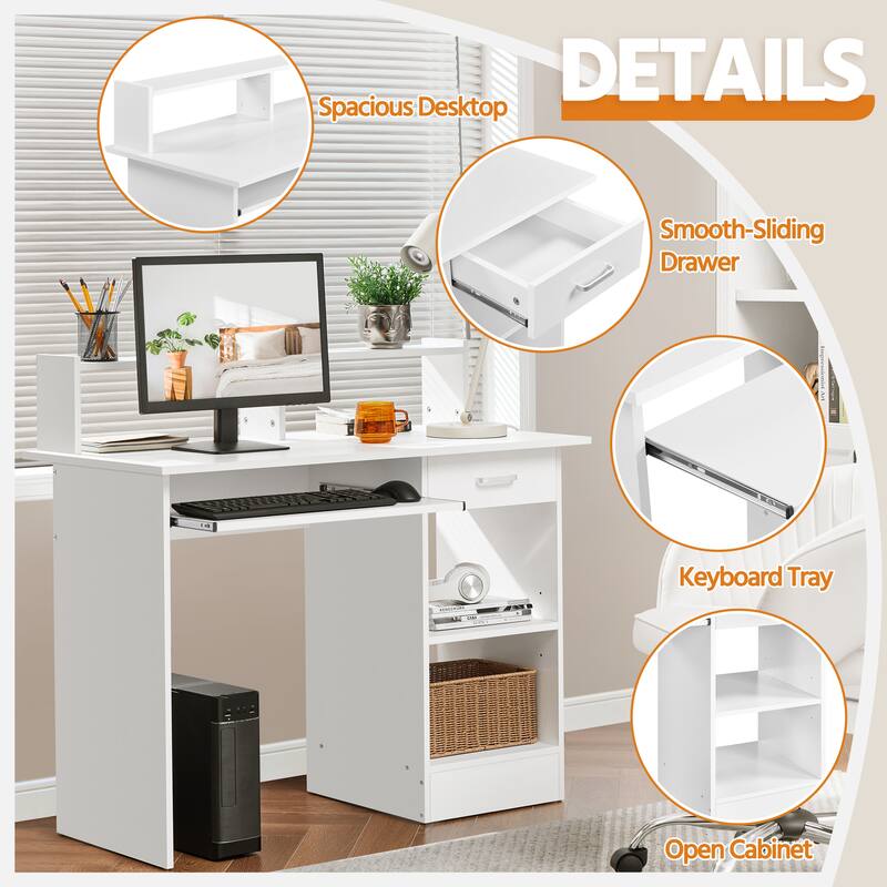 Yaheetech Computer Desk Desktop Table with Storages and Keyboard Tray