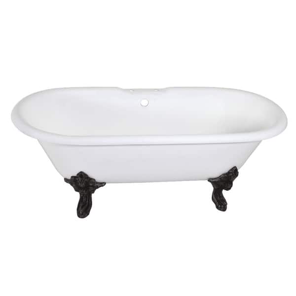 slide 2 of 11, Kingston Brass Aqua Eden 72" Clawfoot Cast Iron Soaking Tub with White / Matte Black