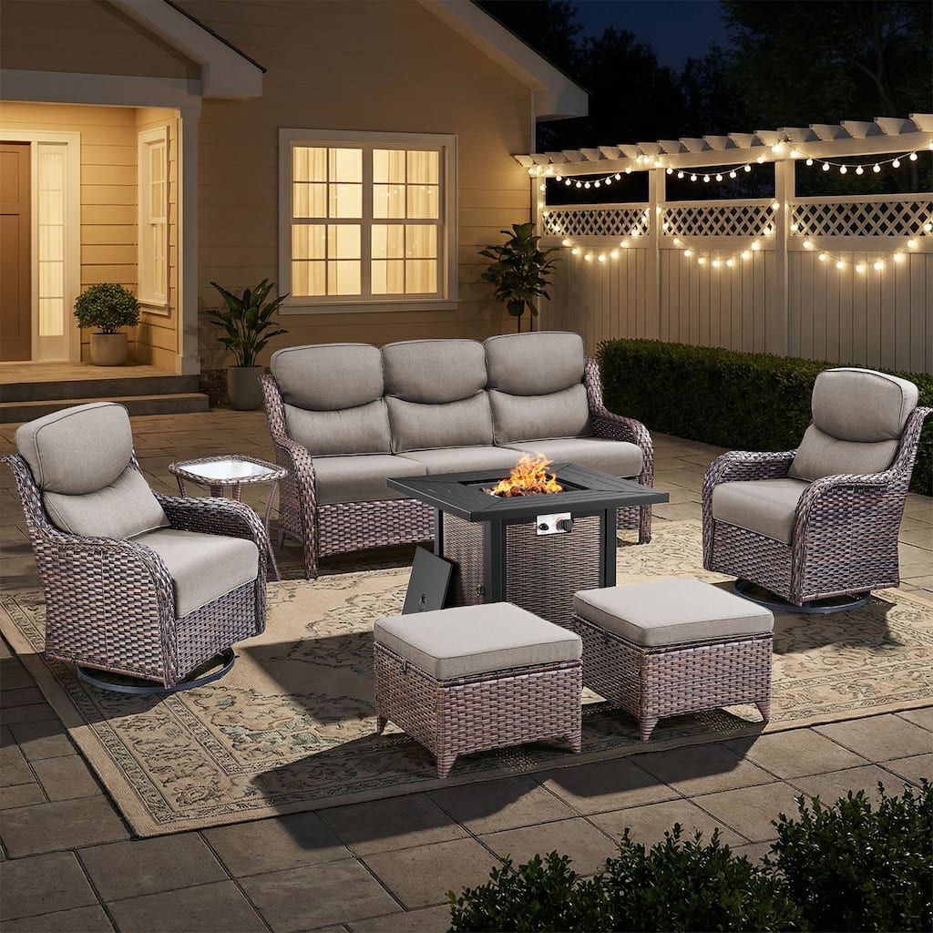 Pocassy 30 In Outdoor Fire Pits with Patio Sofa Swivel Glider Chari Furniture.