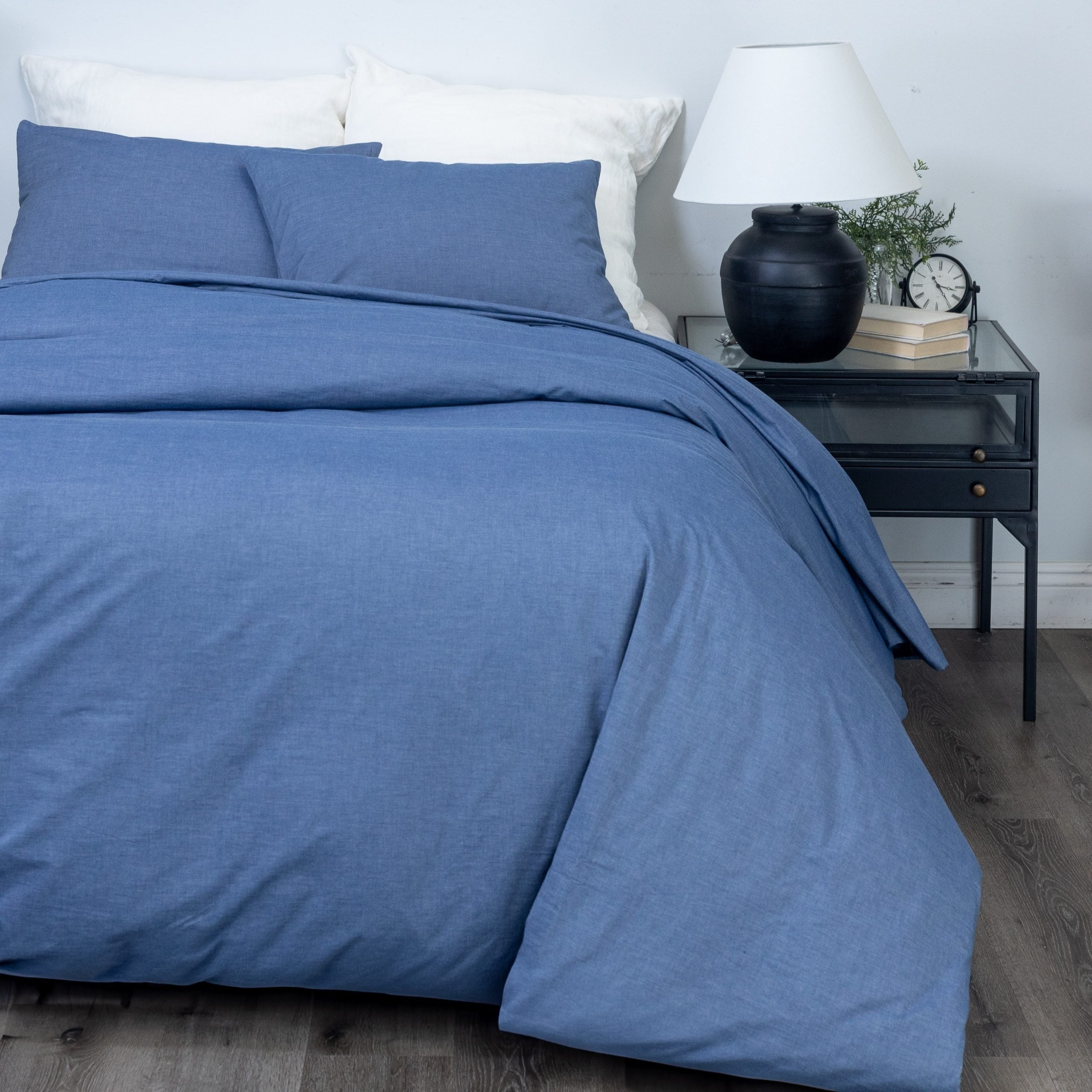 Sensa, Cotton Percale, Blue Chambray, Duvet Cover Set