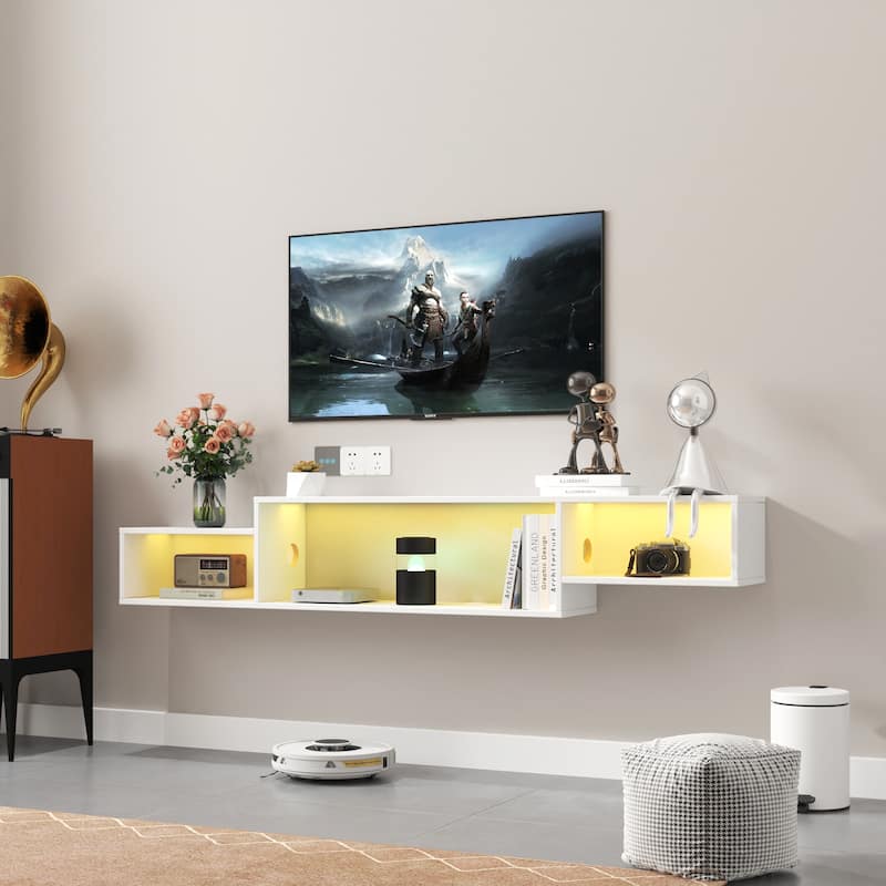 65.35" LED Wall Mounted Floating TV Stand with Charging Station