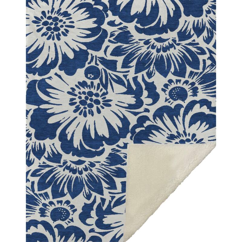 Premium Machine Washable Modern Floral Sherpa Throw Blanket