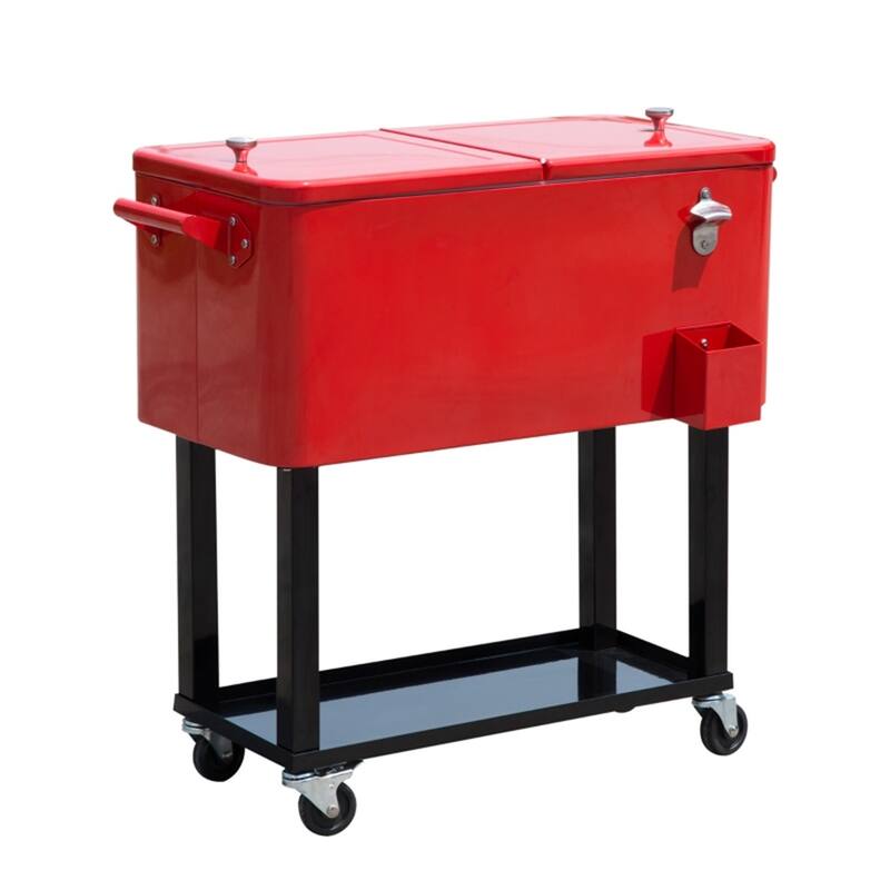 80 Quart Cooler Ice Chest Steel Frame With Wheels And Handles - 35.5" L x 15.25" W x 32.75" H