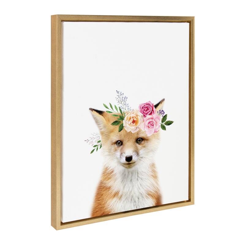Kate and Laurel Sylvie Flower Crown Animal Framed Canvas by Amy Peterson - 18x24 - Yellow