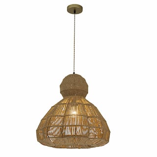 Ciel 1-Light Rattan Hemp Scalloped Pendant, Coastal Boho - Handwoven - 20" Wide