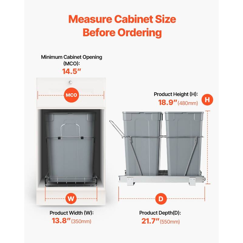 Pullout Trash Bin Soft Close Under Cabinet Waste Container with Door Kit